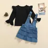 Clothing Sets CitgeeAutumn Kids Baby Girls Clothes Ruffles Long Flare Sleeve Solid T Shirts Denim Suspender Dress