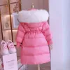 Giù Cappotto 2023 Ragazze Giacca Invernale di Cotone Imbottito Caldo Addensato Bambino Moda Con Cappuccio Grande Colletto di Lana Della Tuta Sportiva Per Bambini Parka