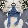 Camisoles Tanks Sexy Skinny Crochet Crop Tops Woman Hollow Out Neck-mounted Elegant Chic Women's Tanks and Camis Folds Tank Top Drop 231023