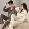 Men's Sleepwear High Quality Men Pajamas Suit Longsleeved Cotton Couple Loungewear Set Soft Warm Autumn Winter Women Pyjamas Outdoor 231020