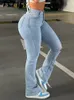 Kvinnors byxor capris flare stretch jeans hög midja lös bekväm rippad kvinnor sexig mode pojkvän denim blyertsbyxa byxor 231021