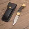 New Classic 112 AUTO Tactical Folding Knife 440C Satin Blade Ebony with Brass Head Handle EDC Pocket Knives With Leather Sheath