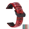 Watch Bands Vintage Genuine Leather Strap Handmade Bamboo Grain Watchband With Black Metal Buckle Band 20mm 22mm 24mm