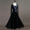 Sceniczne sukienki taneczne taneczne z długim rękawem tańcząca spódnica kobiet Waltz sukienka Czarna niebieska biała MQ100