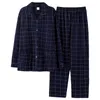 Mannen Nachtkleding Winter 100 Katoenen Pyjama Voor Mannen 2 Stuks Lounge Blauw Plaid Pijama Hombre Thuis Kleding Pure Pyjama set 231020