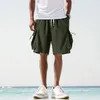 Men's Shorts Mens Cargo Solid Color Straight Overalls Retro Beach Pants Business Social Loose Elastic Waist Male