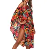 Damen Bademode Strand Cover Ups Frauen Sommer Blumen Druck Unregelmäßig Schulterfrei Kurzarm Lose Bikinis Badeanzug Für