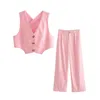 Женские брюки из двух предметов, летние комплекты 2023, шикарный хлопковый жилет с высокой талией, женский розовый молодежный элегантный праздничный комплект из 2 предметов