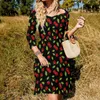 Casual Dresses Cute Cherries Dress Summer Green Leaves Beach Woman Three Quarter Korean Fashion Custom Oversize