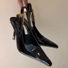 Talons pointus brevetés Bout Slingback Chaussures habillées de créateur Sandales Semelle extérieure en cuir 10 cm Escarpins à talons aiguilles Chaussures de soirée pour femmes
