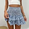 Skirts We.Fine Women High Waist Mini Skirt Fashion Floral Print Black Korean Style Elastic Pleated Clothes A Line Female