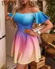 Ethnic Clothing Off Shoulder Short Sleeve Bell Colorblock Dress Chic A Line Mini Summer Dresses For Women 2023