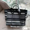 Français Femmes Denim Canvas Stripe Beach Deauville Chain Sac Top Handle Handle Handle Silver Metal matériel Sac à main