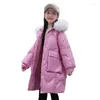 Down Coat -35 Degree Russian Winter Girls Coats For 4-12year Fashion Kids Fur Collar Long Jackets Children's Solid Color