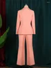 Men's Suits Business Women Blazer Sets 2 Piece Fall Winter Formal Pink Jacket Wide Leg Pants Outfits Suit Elegant