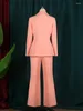 Mäns kostymer Business Women Blazer Set 2 Piece Fall Winter Formal Pink Jacket Wide Leg Pants Outfits Passar Elegant