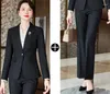 Frauen Zwei Stück Hosen 2023 Winter Weibliche Elegante OL Schwarz Lila Anzug Blazer und Hose Business Jacke Büro Dame 2 stück Set S-4XL