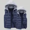 Men's Vests Men's Padded Vest Autumn Winter Hooded Jackets Outerwear Thick Warm Sleeveless Coat Casual Waistcoat Men Clothing Male Navy Tops 231023