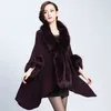 Women's Cape Women's Jackets Knitted Capes For Women Faux Fur Collar Patchwork Loose Plus Size Fat Lady's Winter Cloak Irregular Solid Elegant Clothing 231023