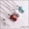 Pendant Necklaces Pendant Necklaces Mini Mushroom Necklace Natural Stone Crystal Quartz Healing Energy For Women Gift Stainless Steel Dhw30