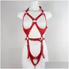 Podwiązki seksowne kobiety czerwone fl ciało wiązka paska pasa pasa niewoli bielizny skórzany punk gotycki harajuku szelki upuszczone odzież DHN3Z