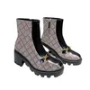 Designer Femmes Bottes Talons Hauts Bottines Véritables chaussures Mode Hiver Automne Martin Cowboy Cuir matelassé À Lacets Femmes Chaussure D'hiver Semelle En Caoutchouc 35-40