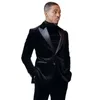 Costumes pour hommes Velvet Mens Slim Fit Groomsmen Mariage Tuxedos 2 pièces Ensembles Noir Peaked Revers Blazers Costume formel avec veste et pantalon