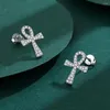 Studörhängen Original 925 Sterling Silver Delicate Oval Cross Bow Earring For Women Fjäril Full Diamond Engagement Present smycken