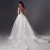 Långa ärmar sjöjungfru bröllopsklänning med avtagbar tåg elegant spetsklänning för kvinnor brudklänning