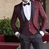 Mäns kostymer Floral Jacquard Wedding Tuxedo för brudgummen 3 -bitar män Set Jacketväst med svarta byxor sjal lapel manliga modekläder