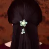 Fermagli per capelli Temperamentale Semplice Smalto colorato blu Foglie di fiori Perline pendenti Fasce per capelli Traslucido Corda liscia per la testa Copricapo da donna