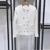 Giacche da donna 2023 Autunno Donna Cappotto doppiopetto Tweed Giacca femminile elegante bianca o nera con tasche
