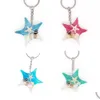 Keychains Lanyards Wholesale Unique 4 Colors Creative Fashion Amber Luminous Key Chain Real Starfish Specimen Car Ys2K006 Drop Deliv Dhdxb