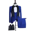 Men's Suits For Men Terno Blue Coat Black Shawl Laepel Regular Casual Three Piece Wedding Jacket Pants Vest Hombre Chaleco Male 2023