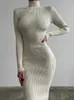 Urban sexy jurken XIZOU gebreide witte jurk coltrui lange mouw bodycon herfst winter elegante feestavond zwart voor dames 231023