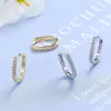 Серьги-кольца, модные очаровательные серьги из настоящего стерлингового серебра 925 пробы, минималистичный циркон с геометрическим узором для женщин, унисекс, вечерние ювелирные изделия, подарок MEJ315