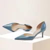 Sukienka buty młode lady jezioro niebieskie obcasy kobiety moda moda 6 cm średnie sztyletowe pompki spiczaste palce stóp na patentowe skórzane zużycie codzienne zużycie