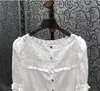 Women's Blouses Cotton Tops 2023 Autumn Fashion Crop Ladies Sexy Tull Lace Embroidery Patchwork Long Sleeve Casual White Blouse