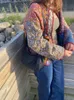 Kurtki damskie jesienne zimowe kobiety kontrast kolor nadruk bawełniany dama zwykła stojak na stojak z długim rękawem płaszcz żeńska retro mody kardigan 231023