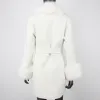 2023 New Fashion Real Fur Coat Winter Jacket Women Natural Fox Fur Collar Two Layers Cuffs Cashmere Blends Wool Warm