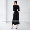 Robes de soirée femmes Cocktail pour les mariages sirène demi manches robes simples Midi côté fente O cou trompette robe noire