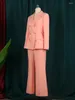 Mäns kostymer Business Women Blazer Set 2 Piece Fall Winter Formal Pink Jacket Wide Leg Pants Outfits Passar Elegant