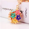 Keychains Lanyards Korean Creative Daisy Flower Key Chain Womens Bag Accessories Metal Pendant Three-Nsional Hollow Five Leaf Chains Dhdky