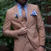 Trajes para hombre, novedad de 2023, traje marrón ajustado con solapa de muesca, conjunto de tres piezas a la moda hecho a medida, conjunto de alta calidad para fiesta de boda