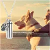 Pendentif Colliers Cendres pour l'amour Pet Paws Imprimer en acier inoxydable Keepsake Cylindre Crémation Urne Bijoux Collier Drop Livraison Pendan Dhpez