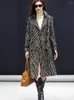 Женская кожаная куртка 2023, элегантная женская длинная куртка из овчины из натуральной овчины, двубортная с поясом, офисная женская модная ветровка в полоску с зеброй C