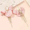 Dangle Earrings Stylish Long Pearl Flowers Women's Elegant Dress Accessories Artificial Rhinestones Handmade Fabric Fringed Earring