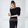 Robes de soirée femmes Cocktail pour les mariages sirène demi manches robes simples Midi côté fente O cou trompette robe noire