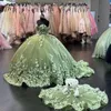 قبالة ثوب كرة الكتف الوردي quinceanera فستان عيد ميلاد منخرطة فيديس دي نوفيا دانتيل التخرج