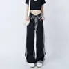 Jeans pour femmes Streetwear Femmes Gris Foncé Droite Cuffed 2023 Été Casual Taille Haute Jambe Large Denim Pantalon Femme